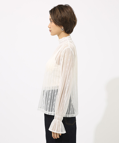 AZUL by moussy（アズールバイマウジー）の「レースハイネックロングスリーブプルオーバー（Tシャツ/カットソー・レディース・ブラック/ブラウン/オフホワイト・SMALL/MEDIUM）」の16枚目の写真