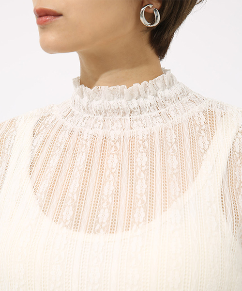 AZUL by moussy（アズールバイマウジー）の「レースハイネックロングスリーブプルオーバー（Tシャツ/カットソー・レディース・ブラック/ブラウン/オフホワイト・SMALL/MEDIUM）」の18枚目の写真