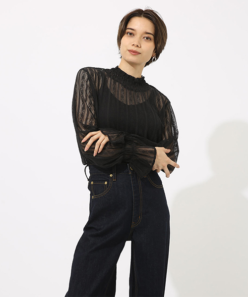AZUL by moussy（アズールバイマウジー）の「レースハイネックロングスリーブプルオーバー（Tシャツ/カットソー・レディース・ブラック/ブラウン/オフホワイト・SMALL/MEDIUM）」の21枚目の写真