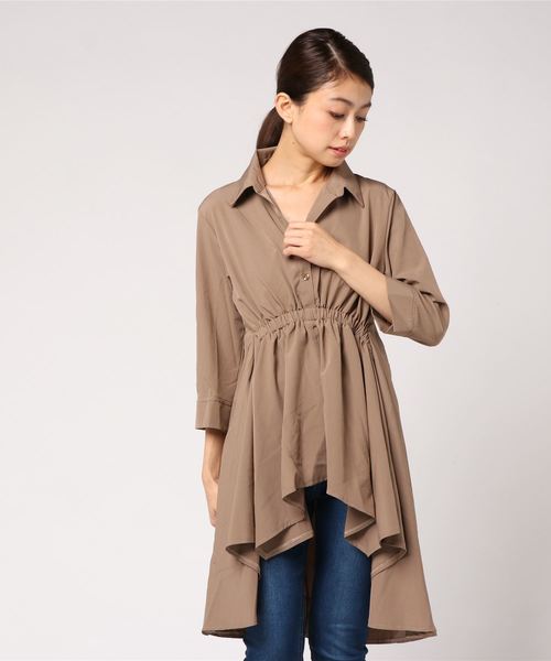 KOBE LETTUCE（コウベレタス）の「イレギュラーヘムドレープシャツチュニック＊レディース/ロングシャツ[C3450]神戸レタス（チュニック・レディース・オフホワイト/カーキ/グレイッシュベージュ・FREE）」の11枚目の写真