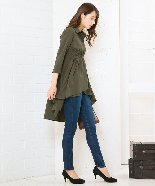 KOBE LETTUCE（コウベレタス）の「イレギュラーヘムドレープシャツチュニック＊レディース/ロングシャツ[C3450]神戸レタス（チュニック・レディース・オフホワイト/カーキ/グレイッシュベージュ・FREE）」の6枚目の写真