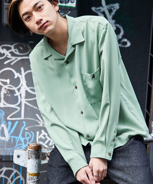 KANGOL（カンゴール）の「▽WEB限定 KANGOL/カンゴール 別注 L/Sリラックスオープンカラーシャツ（シャツ/ブラウス・メンズ・ライトグレー/ブラック/ベージュ/ネイビー/ピンク/ライトパープル/ダークグリーン/ダークブラウン/ボルドー/ダークベージュ/グリーン系その他/ベージュ系その他/ライトブルー/グレイッシュベージュ・M/L）」の9枚目の写真