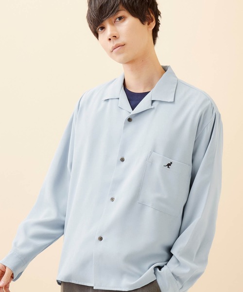 KANGOL（カンゴール）の「▽WEB限定 KANGOL/カンゴール 別注 L/Sリラックスオープンカラーシャツ（シャツ/ブラウス・メンズ・ライトグレー/ブラック/ベージュ/ネイビー/ピンク/ライトパープル/ダークグリーン/ダークブラウン/ボルドー/ダークベージュ/グリーン系その他/ベージュ系その他/ライトブルー/グレイッシュベージュ・M/L）」の10枚目の写真