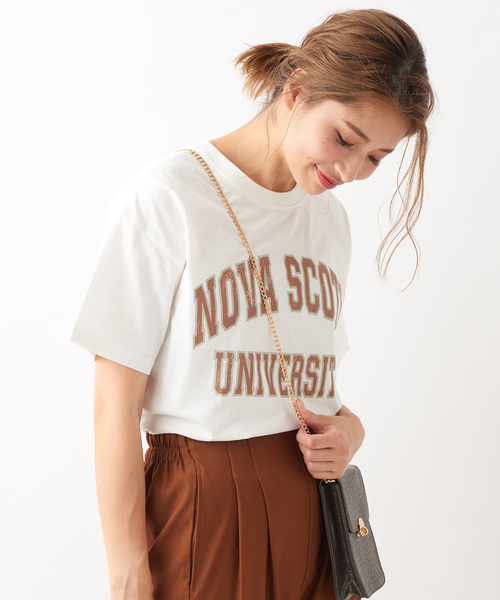 DISCOAT（ディスコート）の「USAコットンカレッジロゴTシャツ（Tシャツ/カットソー・レディース・チャコールグレー/ベージュ/パープル/オフホワイト・FREE）」の2枚目の写真