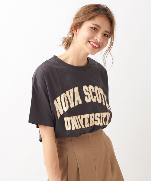 DISCOAT（ディスコート）の「USAコットンカレッジロゴTシャツ（Tシャツ/カットソー・レディース・チャコールグレー/ベージュ/パープル/オフホワイト・FREE）」の3枚目の写真