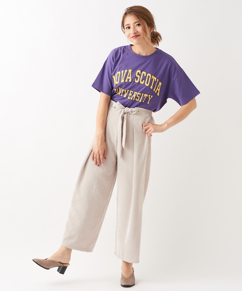 DISCOAT（ディスコート）の「USAコットンカレッジロゴTシャツ（Tシャツ/カットソー・レディース・チャコールグレー/ベージュ/パープル/オフホワイト・FREE）」の7枚目の写真