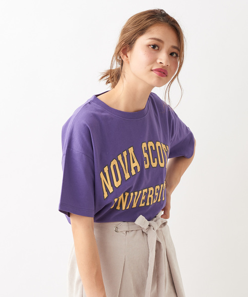 DISCOAT（ディスコート）の「USAコットンカレッジロゴTシャツ（Tシャツ/カットソー・レディース・チャコールグレー/ベージュ/パープル/オフホワイト・FREE）」の5枚目の写真
