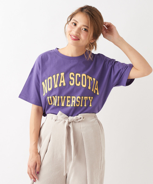 DISCOAT（ディスコート）の「USAコットンカレッジロゴTシャツ（Tシャツ/カットソー・レディース・チャコールグレー/ベージュ/パープル/オフホワイト・FREE）」の16枚目の写真