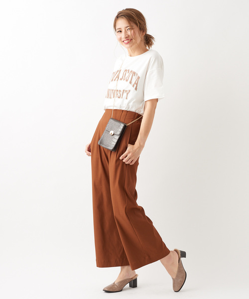 DISCOAT（ディスコート）の「USAコットンカレッジロゴTシャツ（Tシャツ/カットソー・レディース・チャコールグレー/ベージュ/パープル/オフホワイト・FREE）」の9枚目の写真