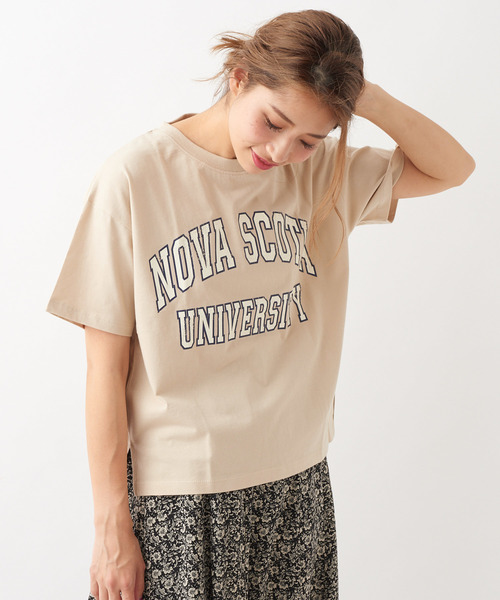 DISCOAT（ディスコート）の「USAコットンカレッジロゴTシャツ（Tシャツ/カットソー・レディース・チャコールグレー/ベージュ/パープル/オフホワイト・FREE）」の6枚目の写真