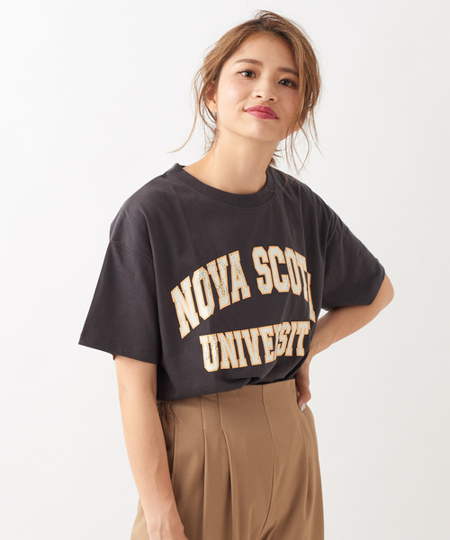 DISCOAT（ディスコート）の「USAコットンカレッジロゴTシャツ（Tシャツ/カットソー・レディース・チャコールグレー/ベージュ/パープル/オフホワイト・FREE）」の22枚目の写真