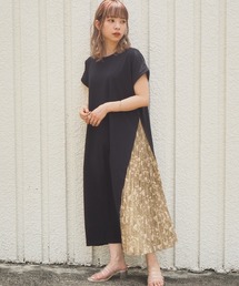 プリーツ切り替えロングワンピース