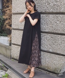 プリーツ切り替えロングワンピース