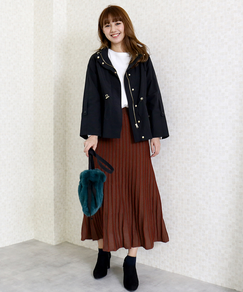 n'ee-ne（ネーネ）の「12Gストライプニットプリーツスカート（スカート・レディース・ブラック/ベージュ/ブラウン・FREE）」の7枚目の写真