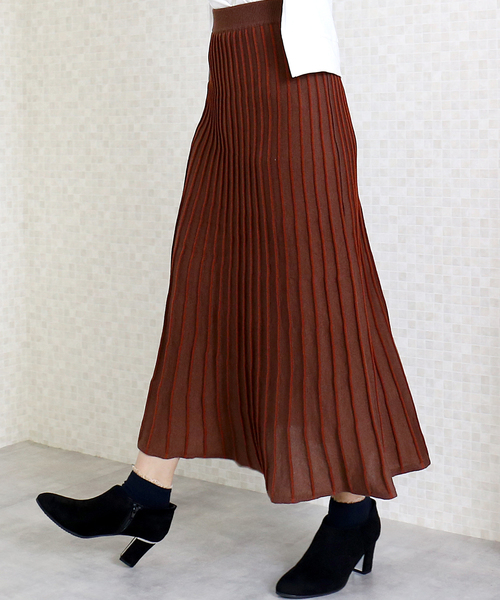 n'ee-ne（ネーネ）の「12Gストライプニットプリーツスカート（スカート・レディース・ブラック/ベージュ/ブラウン・FREE）」の8枚目の写真