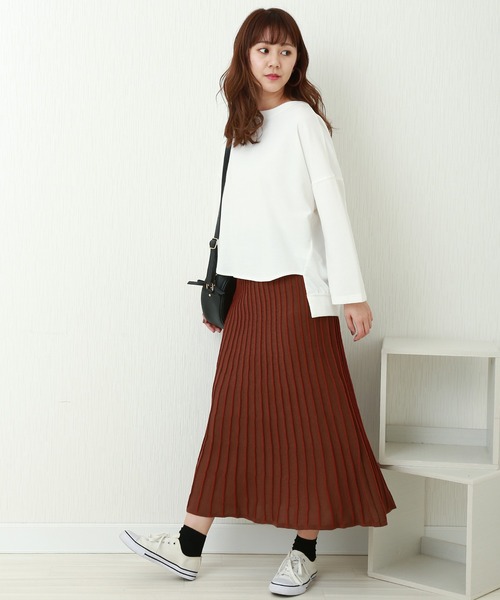 n'ee-ne（ネーネ）の「12Gストライプニットプリーツスカート（スカート・レディース・ブラック/ベージュ/ブラウン・FREE）」の18枚目の写真