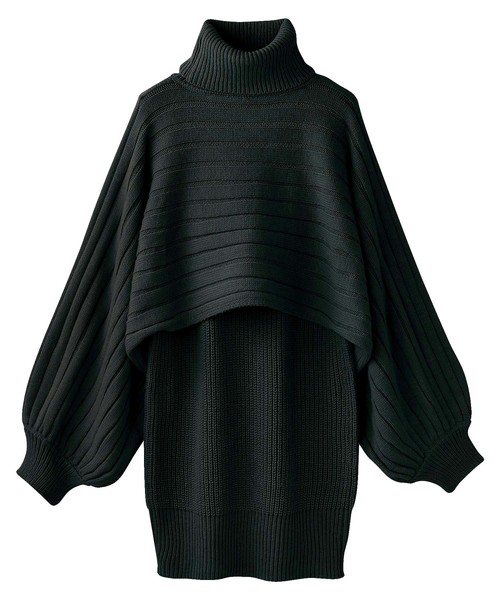 GeeRA(ジーラ)の「レイヤード風ハイネックニットチュニック(ニット/セーター・レディース・ブラック/ベージュ・MEDIUM/LARGE/X-LARGE)」の5枚目の写真