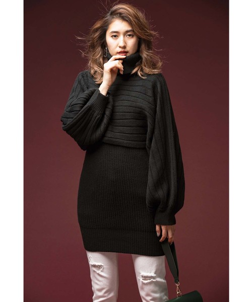 GeeRA(ジーラ)の「レイヤード風ハイネックニットチュニック(ニット/セーター・レディース・ブラック/ベージュ・MEDIUM/LARGE/X-LARGE)」の7枚目の写真
