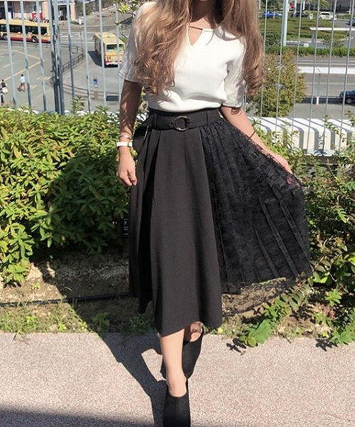 one way（ワンウェイ）の「サイドレースプリーツスカート（スカート