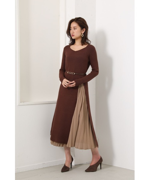 rienda（リエンダ）の「プリーツレイヤードニットワンピース  