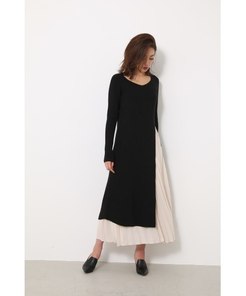 rienda（リエンダ）の「プリーツレイヤードニットワンピース  