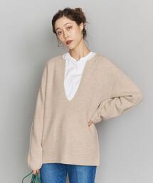 BEAUTY&YOUTH UNITED ARROWS | BY 9ゲージウールカシミヤ畦ディープスキッパーネックニットプルオーバーо(ニット/セーター)