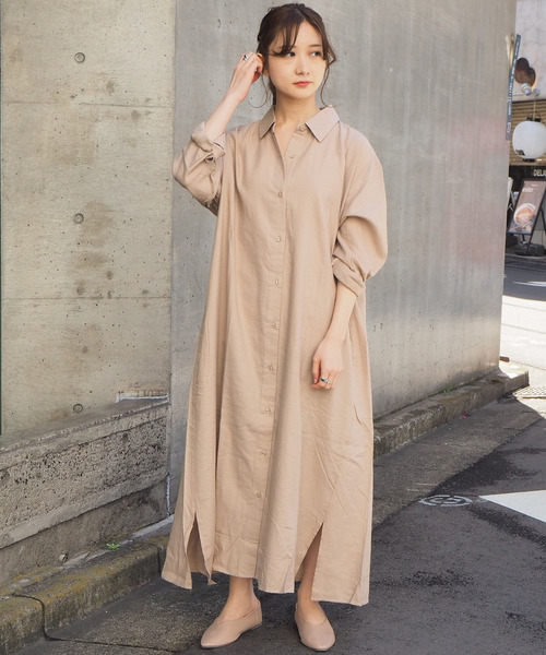 tiptop(ティップトップ)の「【Web限定アイテム】ロングシャツワンピース(ワンピース・レディース・カーキ/ベージュ/ブラック/オフホワイト・FREE)」の1枚目の写真