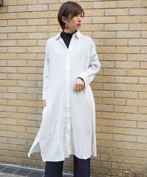 tiptop(ティップトップ)の「【Web限定アイテム】ロングシャツワンピース(ワンピース・レディース・カーキ/ベージュ/ブラック/オフホワイト・FREE)」の5枚目の写真