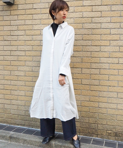 tiptop(ティップトップ)の「【Web限定アイテム】ロングシャツワンピース(ワンピース・レディース・カーキ/ベージュ/ブラック/オフホワイト・FREE)」の6枚目の写真