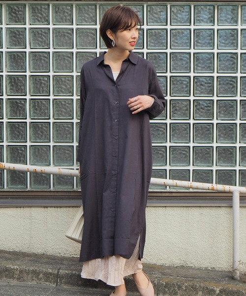tiptop(ティップトップ)の「【Web限定アイテム】ロングシャツワンピース(ワンピース・レディース・カーキ/ベージュ/ブラック/オフホワイト・FREE)」の7枚目の写真