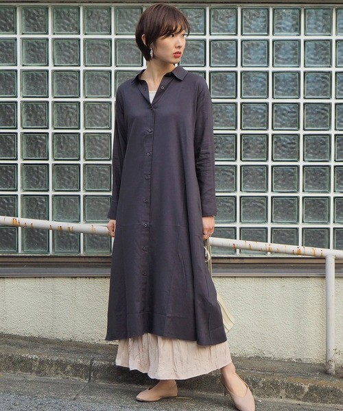 tiptop(ティップトップ)の「【Web限定アイテム】ロングシャツワンピース(ワンピース・レディース・カーキ/ベージュ/ブラック/オフホワイト・FREE)」の8枚目の写真