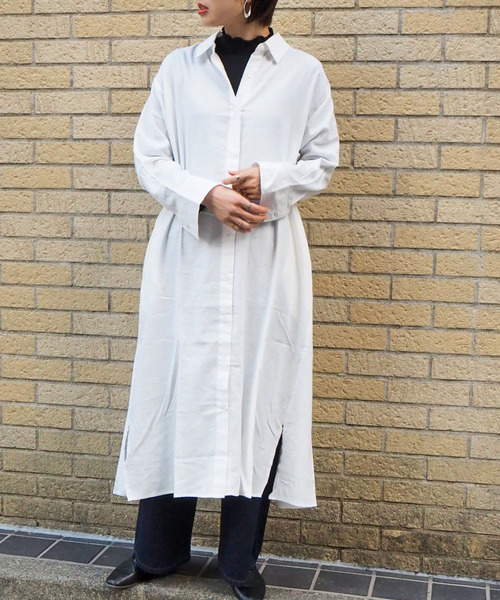 tiptop(ティップトップ)の「【Web限定アイテム】ロングシャツワンピース(ワンピース・レディース・カーキ/ベージュ/ブラック/オフホワイト・FREE)」の17枚目の写真