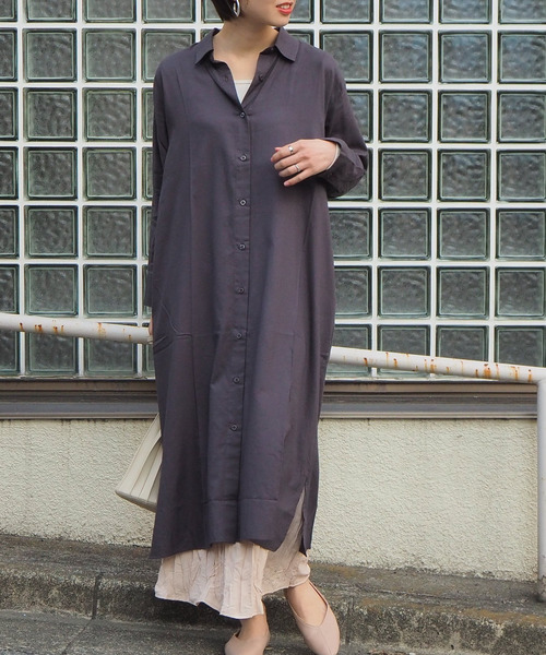 tiptop(ティップトップ)の「【Web限定アイテム】ロングシャツワンピース(ワンピース・レディース・カーキ/ベージュ/ブラック/オフホワイト・FREE)」の21枚目の写真