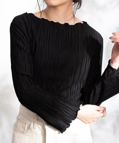 Aunt Marie's(アントマリーズ)の「AUNT MARIE’S ランダムプリーツメロートップス(Tシャツ/カットソー・レディース・ブラック/ベージュ/ライトグリーン/ナチュラル・FREE)」の2枚目の写真