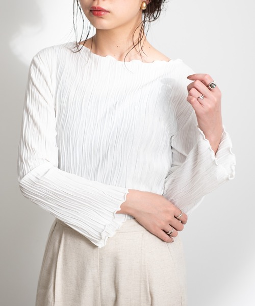 Aunt Marie's(アントマリーズ)の「AUNT MARIE’S ランダムプリーツメロートップス(Tシャツ/カットソー・レディース・ブラック/ベージュ/ライトグリーン/ナチュラル・FREE)」の21枚目の写真