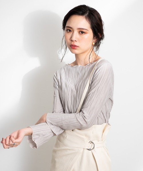 Aunt Marie's(アントマリーズ)の「AUNT MARIE’S ランダムプリーツメロートップス(Tシャツ/カットソー・レディース・ブラック/ベージュ/ライトグリーン/ナチュラル・FREE)」の12枚目の写真