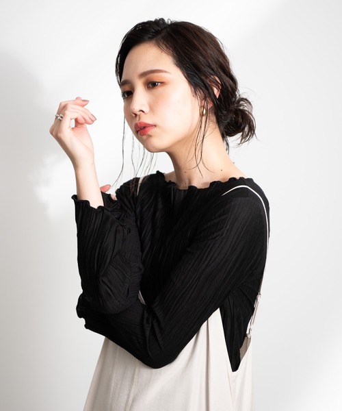 Aunt Marie's(アントマリーズ)の「AUNT MARIE’S ランダムプリーツメロートップス(Tシャツ/カットソー・レディース・ブラック/ベージュ/ライトグリーン/ナチュラル・FREE)」の5枚目の写真