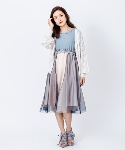 axes femme(アクシーズファム)の「チュール切替ドッキングOP(ワンピース・レディース・サックスブルー/ブラック/キナリ・MEDIUM)」の3枚目の写真