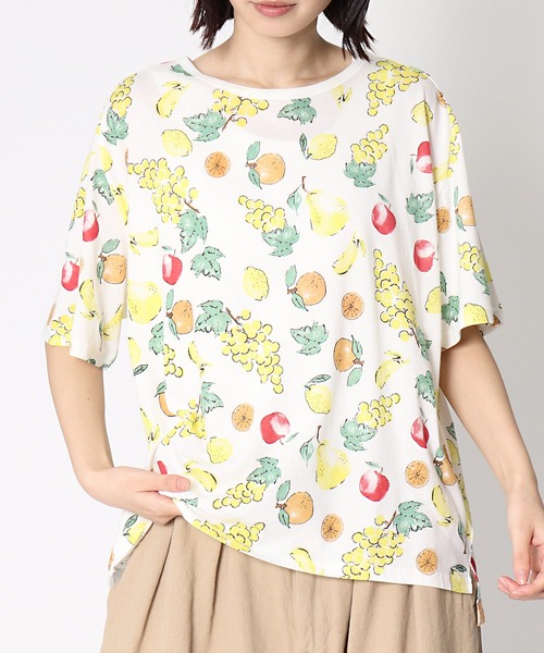BARNDOOR(バーンドア)の「【 BARNDOOR / バーンドア 】フルーツプリントTシャツ 1142105G BUR(Tシャツ/カットソー・レディース・オフホワイト/グレー/ホワイト系その他・FREE)」の4枚目の写真