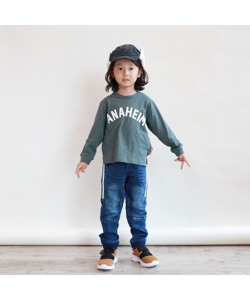 L.COPECK（エルコペック）の「[80-160]ニット風デニム切替ジョガーパンツ（デニムパンツ・キッズ・ネイビー/ブルー・150cm/110cm/130cm/120cm/90cm/100cm/160cm/140cm）」の3枚目の写真