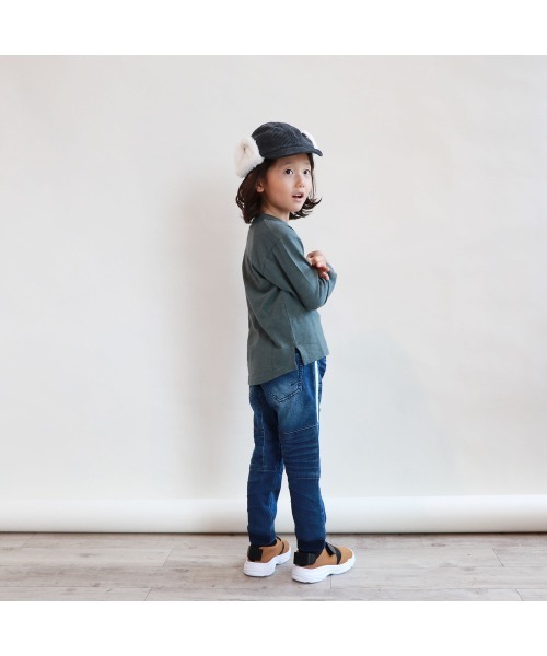 L.COPECK（エルコペック）の「[80-160]ニット風デニム切替ジョガーパンツ（デニムパンツ・キッズ・ネイビー/ブルー・150cm/110cm/130cm/120cm/90cm/100cm/160cm/140cm）」の10枚目の写真