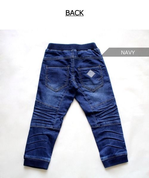 L.COPECK（エルコペック）の「[80-160]ニット風デニム切替ジョガーパンツ（デニムパンツ・キッズ・ネイビー/ブルー・150cm/110cm/130cm/120cm/90cm/100cm/160cm/140cm）」の14枚目の写真