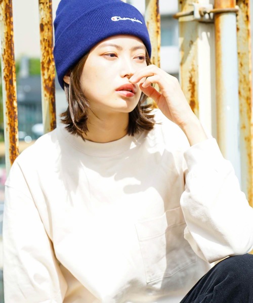 Champion（チャンピオン）の「【CHAMPION/チャンピオン】スクリプトロゴ天竺ワッチ　ワンポイントロゴ刺繍　ニットキャップ/ビーニー（ニットキャップ/ビーニー・メンズ・ホワイト/ブラック/ベージュ/ネイビー/杢グレー/マスタード/ライトパープル/ワイン・FREE）」の19枚目の写真