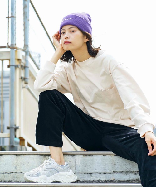 Champion（チャンピオン）の「【CHAMPION/チャンピオン】スクリプトロゴ天竺ワッチ　ワンポイントロゴ刺繍　ニットキャップ/ビーニー（ニットキャップ/ビーニー・メンズ・ホワイト/ブラック/ベージュ/ネイビー/杢グレー/マスタード/ライトパープル/ワイン・FREE）」の15枚目の写真