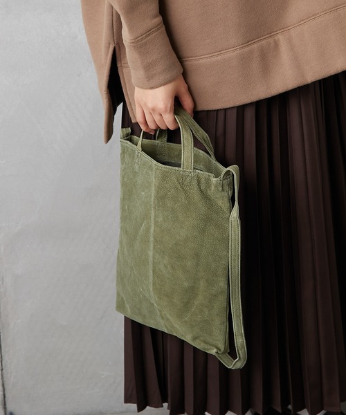 PUAL CE CIN(ピュアルセシン)の「PIGSUEDE TOTE SHOULDER/スエードトートショルダーバッグ(ショルダーバッグ・レディース・グレー/カーキ/イエロー・FREE)」の8枚目の写真