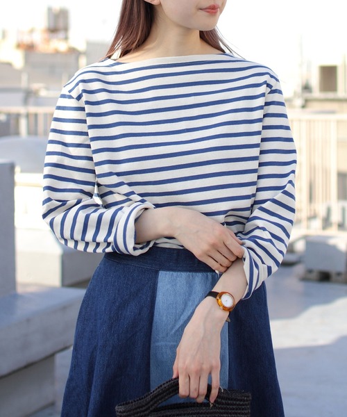 ORCIVAL（オーシバル）の「ORCIVAL/オーシバル　コットンロード　ボートネックシャツ　ボーダー #B211（Tシャツ/カットソー・レディース・ナチュラル/サンドベージュ/ブルーグレー/ホワイト/ネイビー/イエロー/イエロー系その他/パープル/ブラック/ベージュ/インディゴブルー/レッド・2/3）」の8枚目の写真