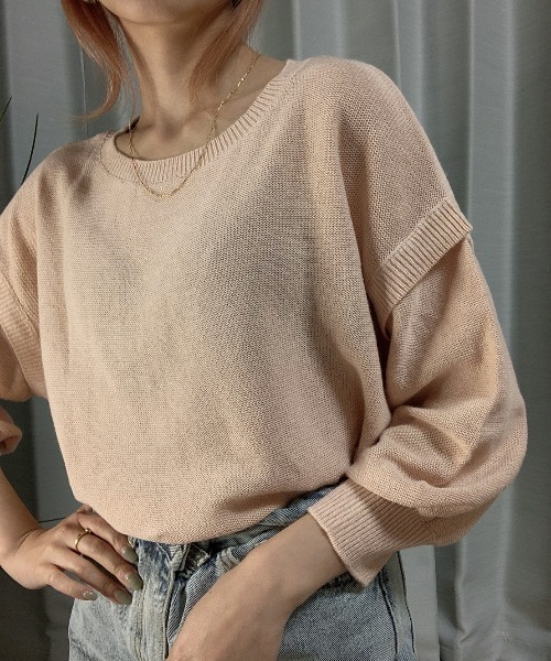 SHEER flow(シアーフロウ)の「【インフルエンサー 森暖奈プロデュースアイテム】リネンマルチウェイニット(ニット/セーター・レディース・その他/ピンクベージュ・FREE)」の3枚目の写真