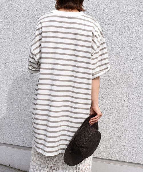 SHIPS（シップス）の「【WEB限定】ルーズシルエットボーダーTEE◇（Tシャツ/カットソー・レディース・ライトグレー/ネイビー/ブラック/オリーブ・LARGE/MEDIUM）」の6枚目の写真