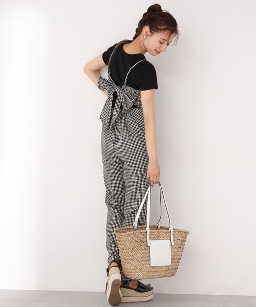 one after another NICE CLAUP（ワンアフターアナザーナイスクラップ）の「リネンバックリボンサロペット（サロペット/オーバーオール・レディース・アイボリー/ブラック/ブラック系その他・FREE）」の8枚目の写真