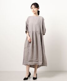 Samansa Mos2 | リネン前後着七分袖ワンピース(ワンピース)